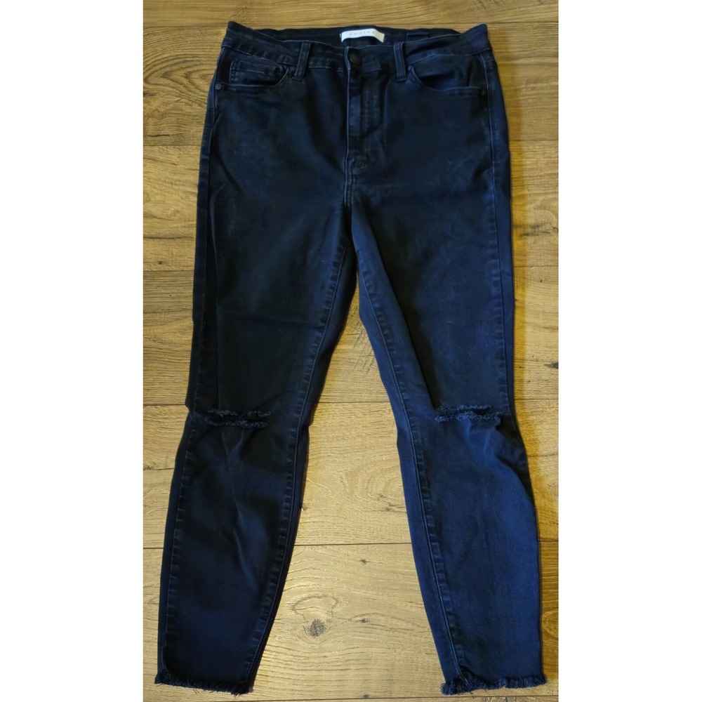EUNINA‎ Clara High Rise Skinny Crop Jeans Size 11 Black Stretch Denim Distressed